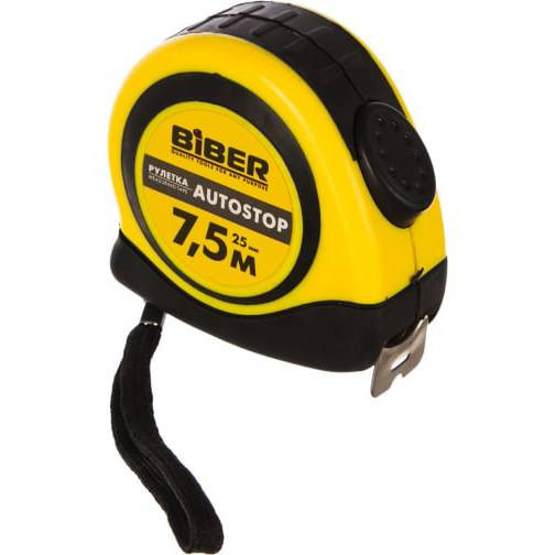 Рулетка Biber 40074 autostop обрезиненный корпус 7,5 м х 25 мм