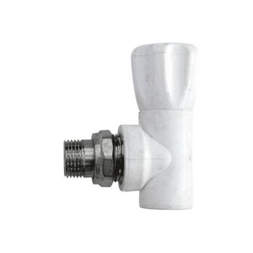 Клапан (вентиль) PP-R запорный белый НР Дн 20х1/2" Ру25 угловой для радиатора RTP (РосТурПласт) 10533