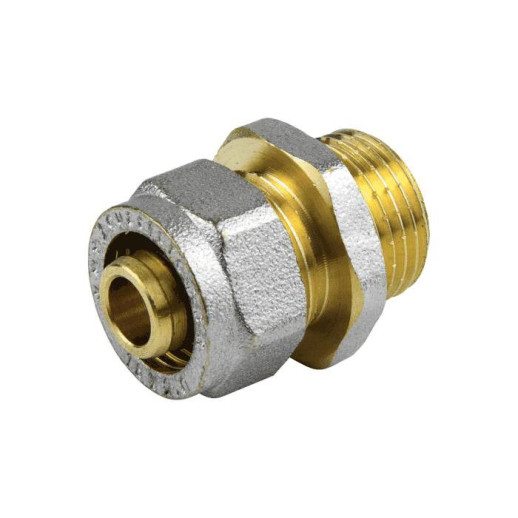 Муфта МП латунь никель обжим 7001 Дн 20х1/2" НР ГОСТ 32415-2013 Aquasfera 7001-03