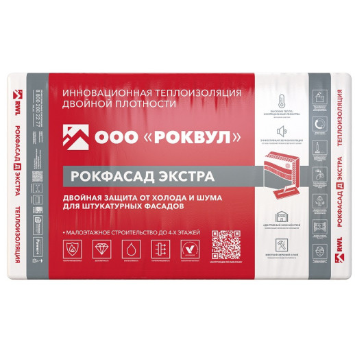 Базальтовая вата Rockwool Рокфасад Д Экстра 1000х600х150 мм 2 плиты в упаковке  