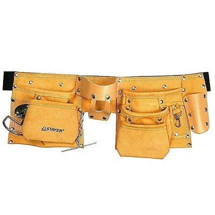 Пояс для инструмента Stayer Master 38512 натуральная кожа 10 карманов 3 подвески