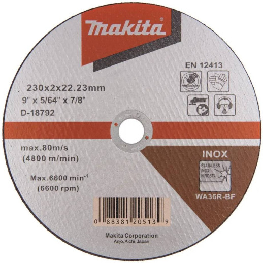 Диск абразивный отрезной Makita WA36R D-18792 плоский 230х2х22,23 мм