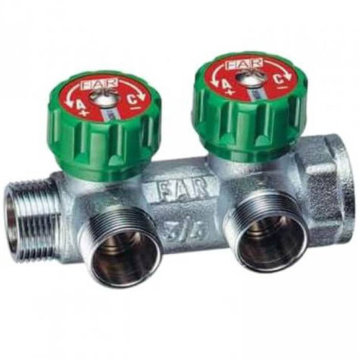 Коллектор FAR Multifar FK 3821 134 1х3/4 дюйма 2 выхода под евроконус с регулирующими клапанами