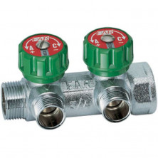 Коллектор FAR Multifar FK 3821 3412TP 1/2х3/4 дюйма 2 выхода под плоское уплотнение с регулирующими клапанами