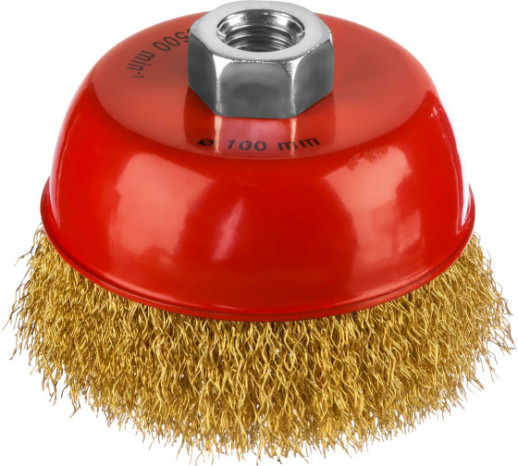 Щетка чашечная для УШМ Mirax 35142-100 латунированная проволока 100 мм